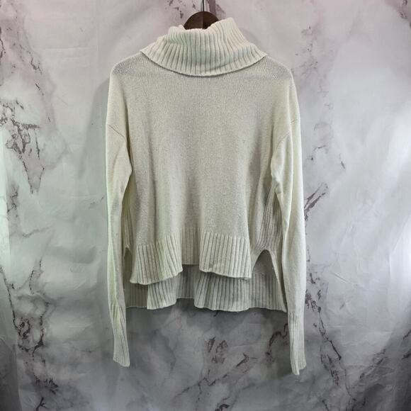 By Anthropologie Sweater Womens XS White Turtleneck Cropped Drop Shoulder Wool - Picture 1 of 11
